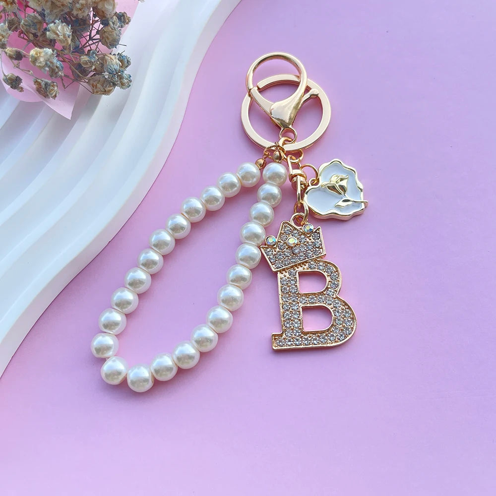 Initial Pearl Keychain