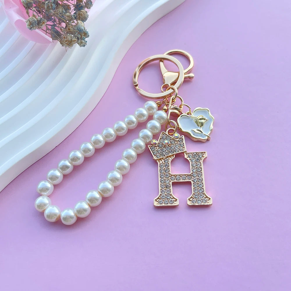 Initial Pearl Keychain