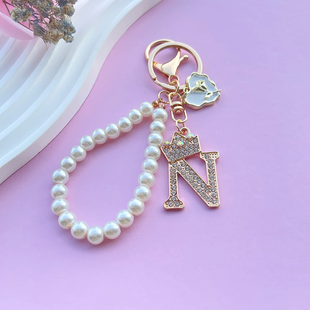 Initial Pearl Keychain