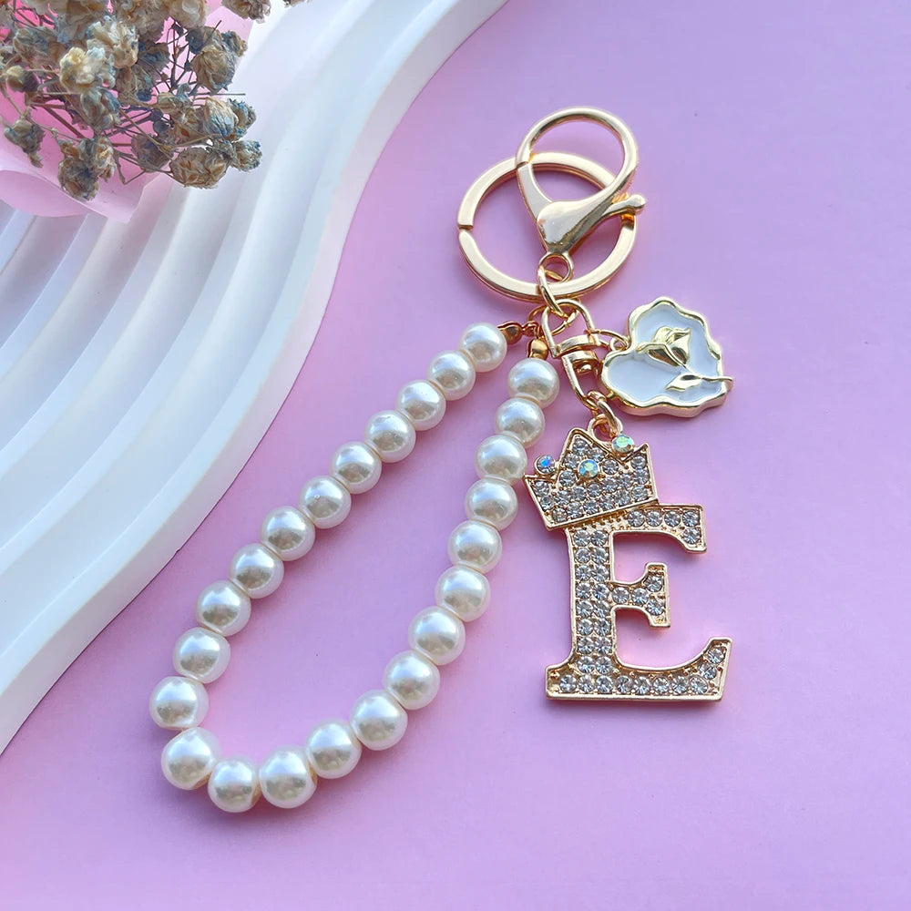 Initial Pearl Keychain