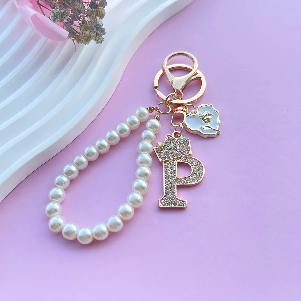 Initial Pearl Keychain