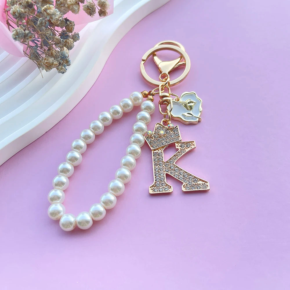 Initial Pearl Keychain
