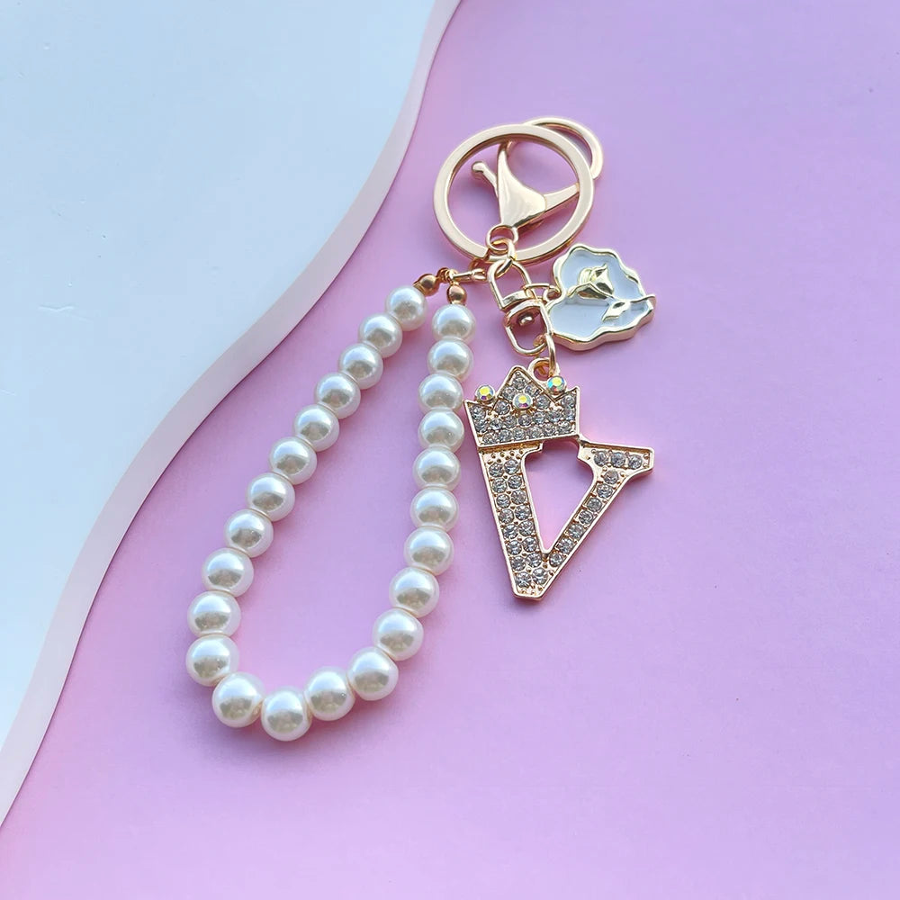Initial Pearl Keychain