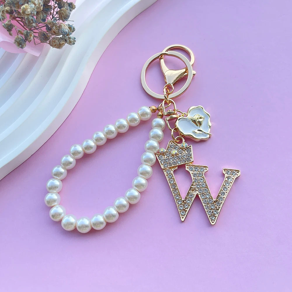 Initial Pearl Keychain