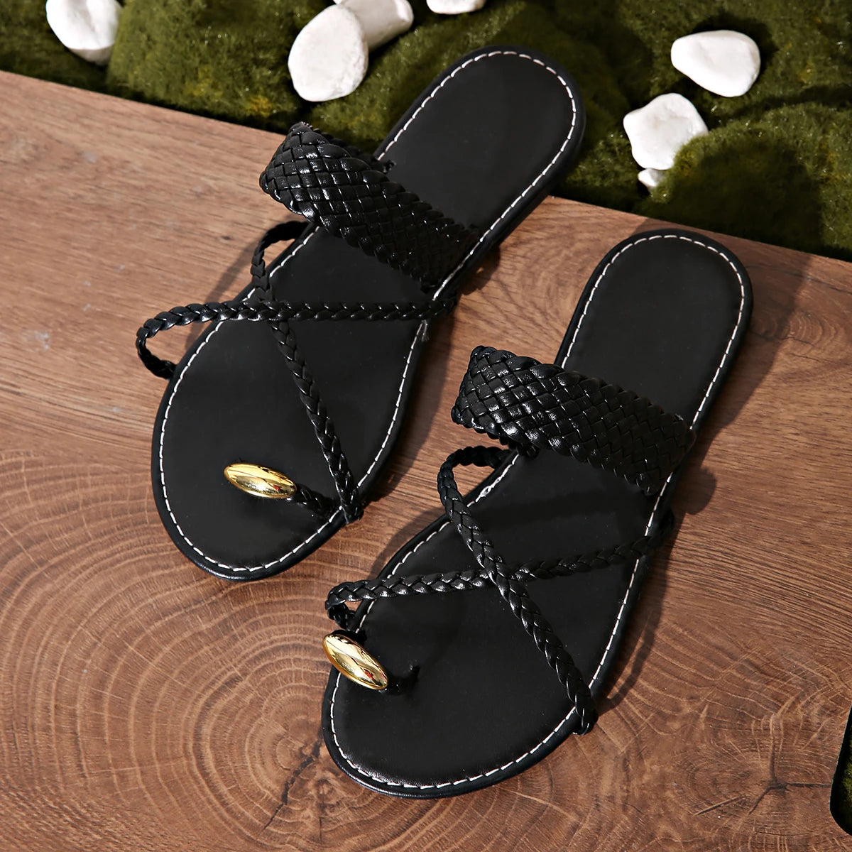 Gold Flat Slippers