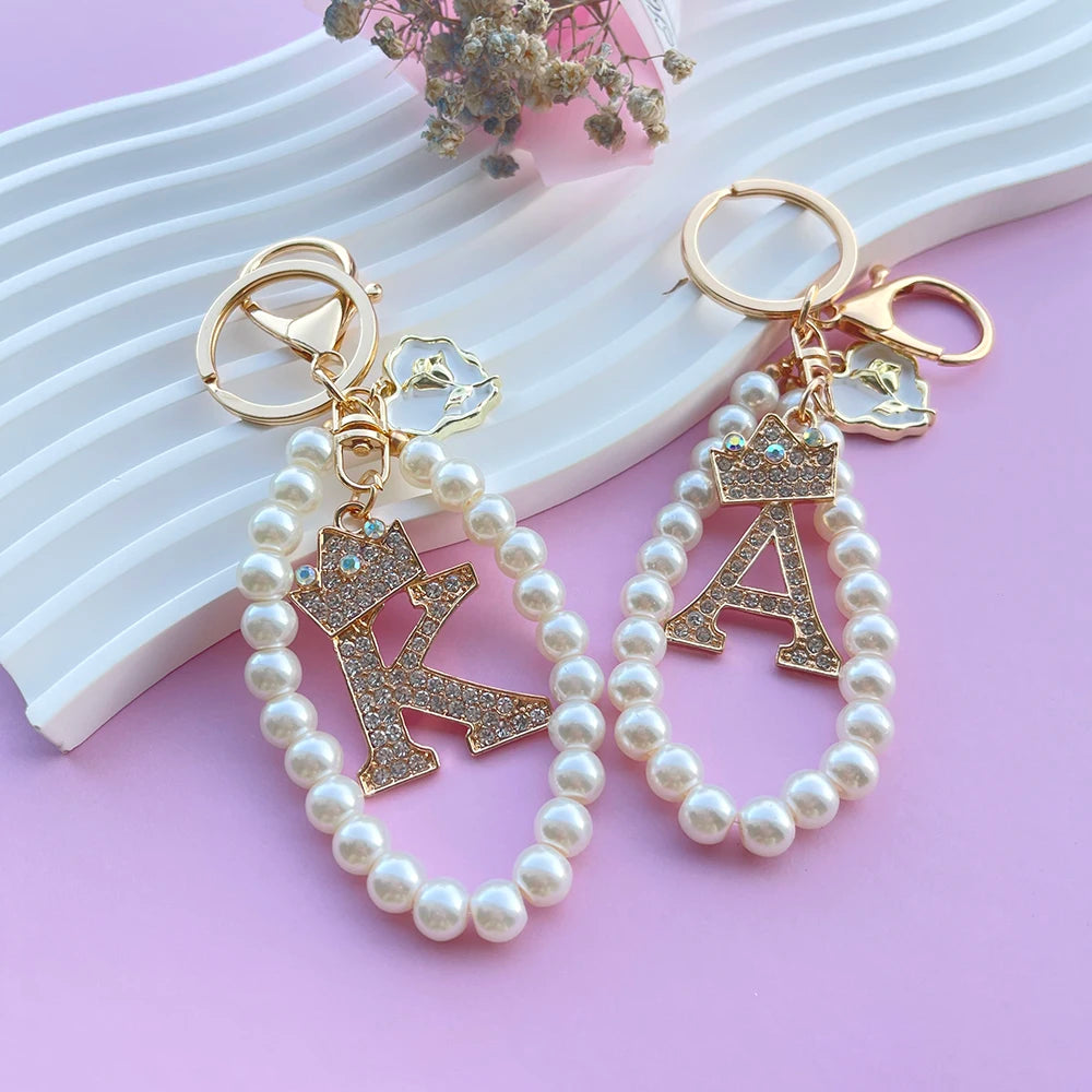 Initial Pearl Keychain