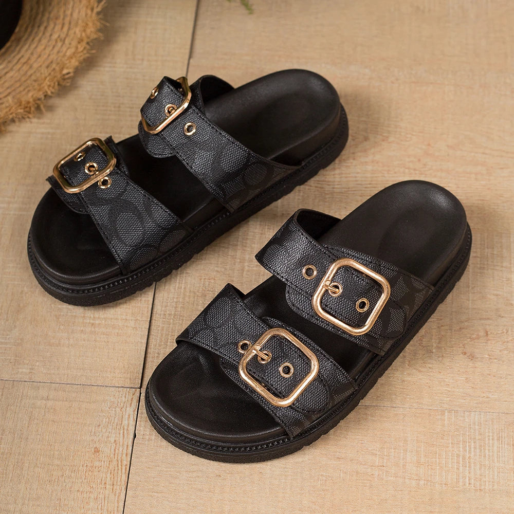 Double Buckle Slippers