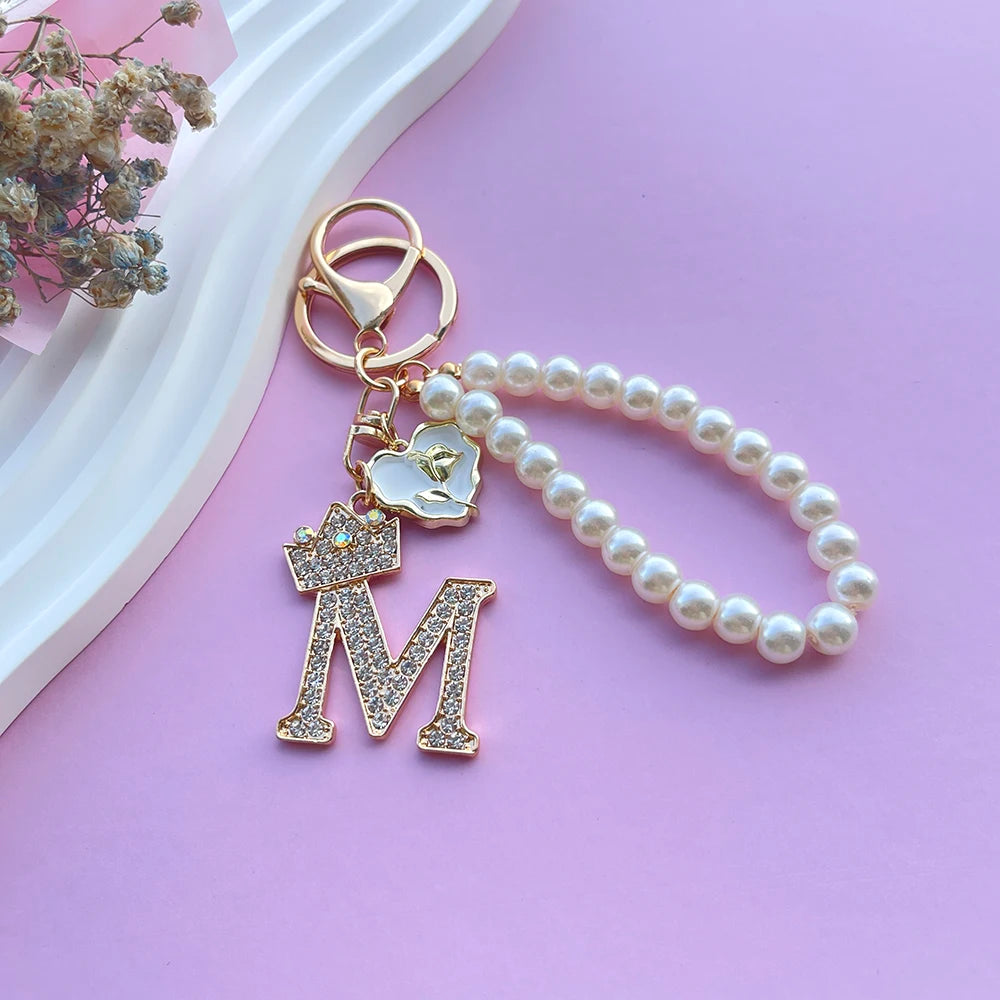 Initial Pearl Keychain