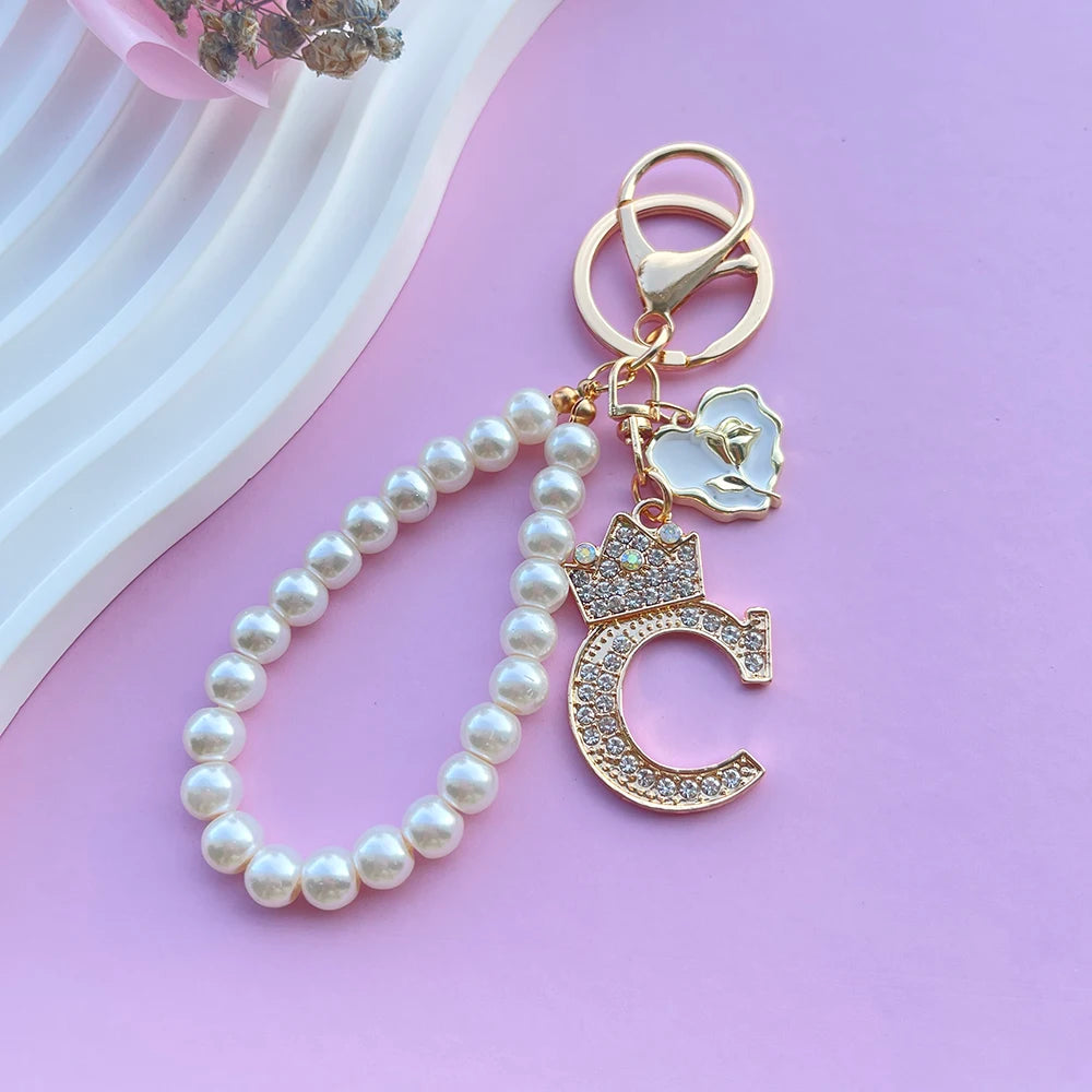 Initial Pearl Keychain
