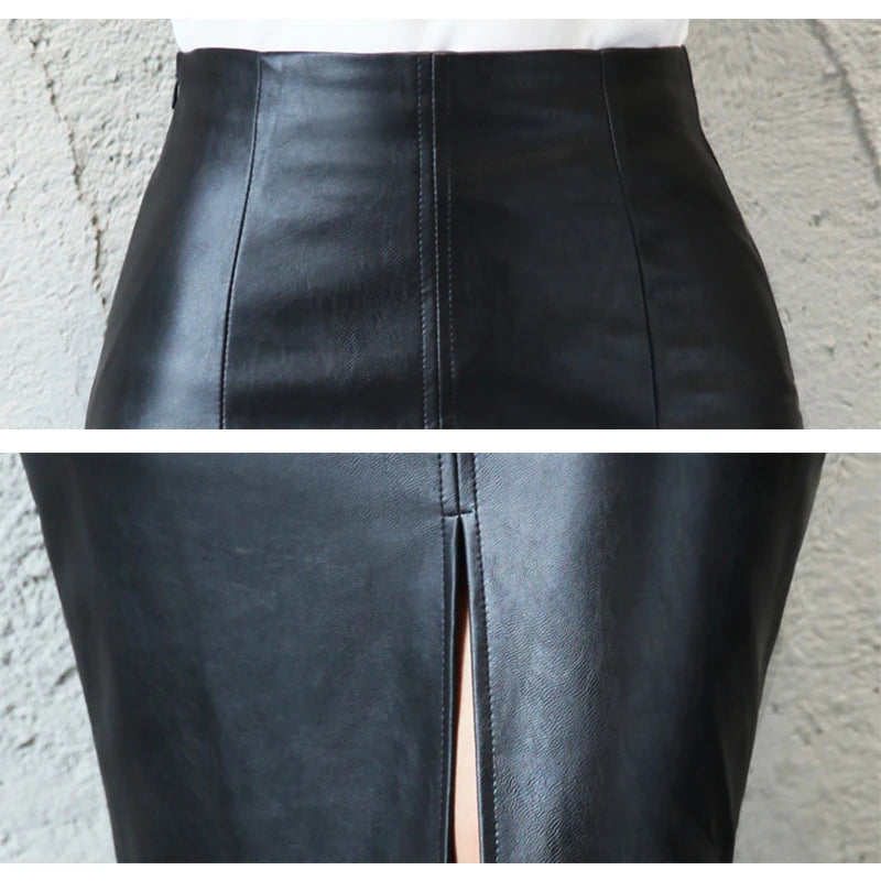 Chic leather midi skirt