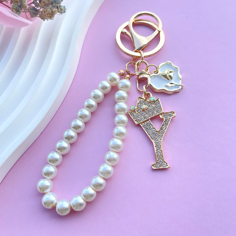 Initial Pearl Keychain