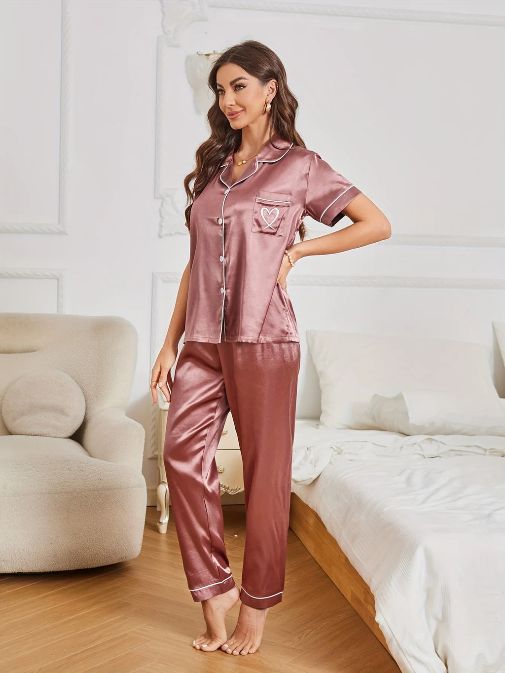 Heart Satin Pajama Set