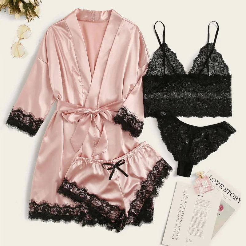 Elegant satin lace robe