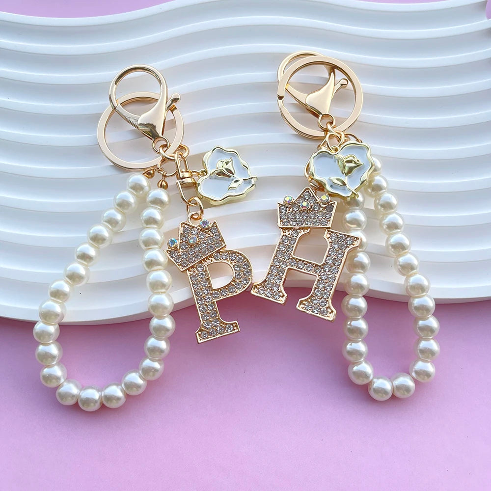 Initial Pearl Keychain