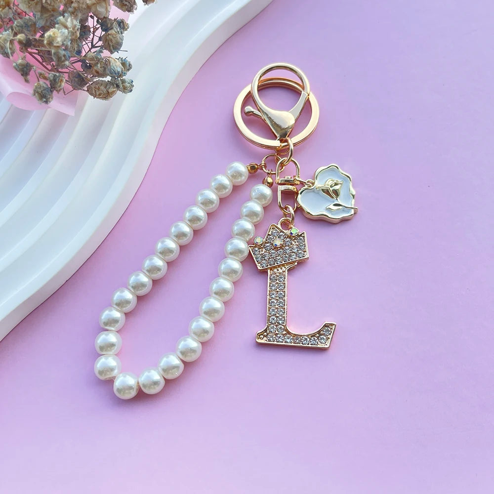 Initial Pearl Keychain