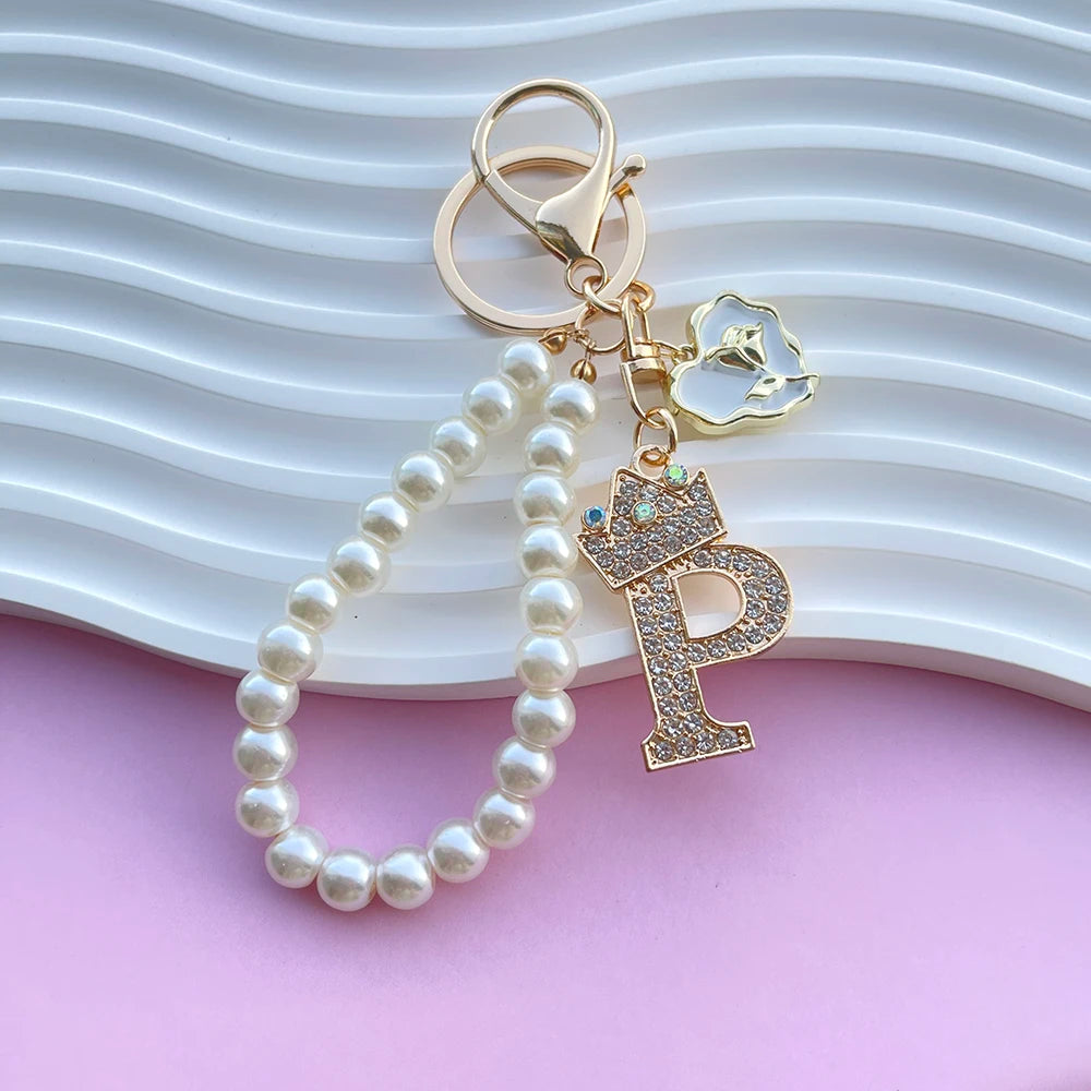 Initial Pearl Keychain