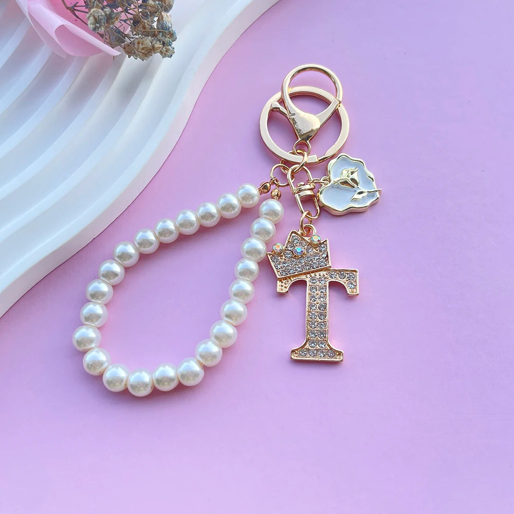 Initial Pearl Keychain