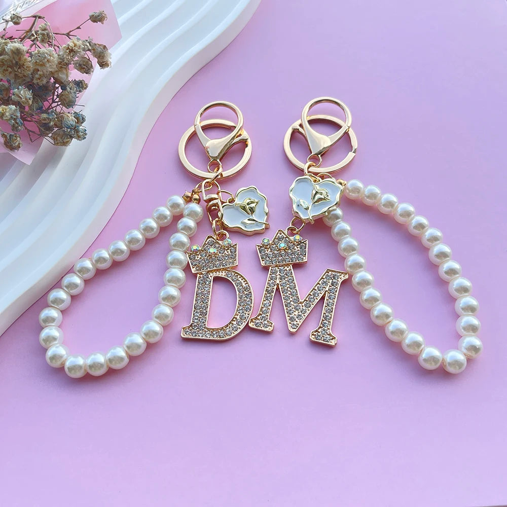 Initial Pearl Keychain
