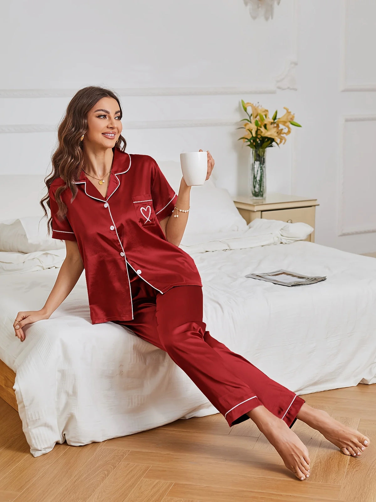 Heart Satin Pajama Set